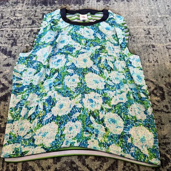 CAbi Printed Complete Floral Front and Striped Back Sleeveless Top Size XS - Picture 2 of 6